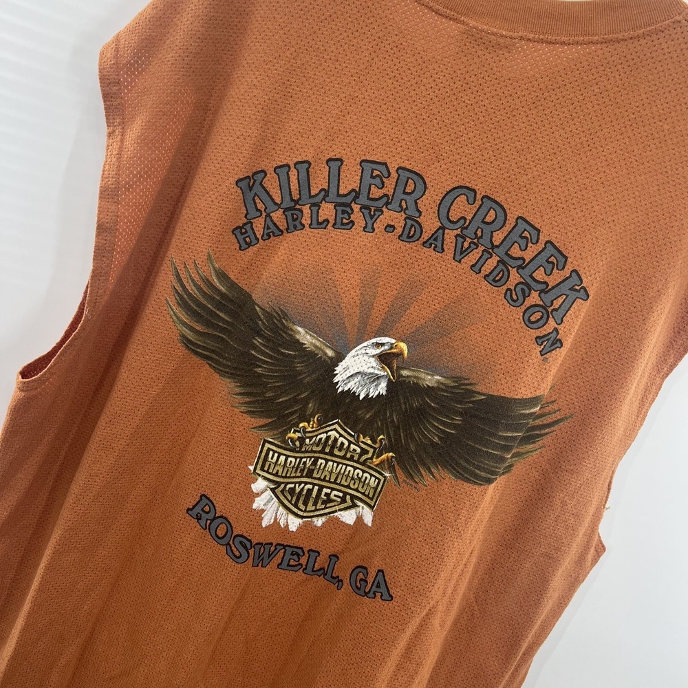 Vintage Harley Davidson Tank Shirt Mens 3XL Orange Eagle Biker Motorcycles Mesh